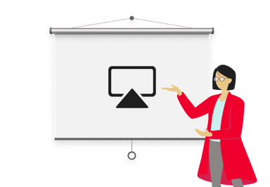 Person presenting in front of a projector screen