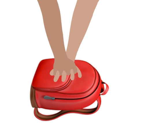 Hands performing CPR on a backpack